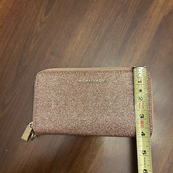 Michael Kors Rose Gold/Brown Glitter Wallet/Wristlet - Picture 12 of 16